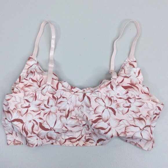 Adrienne Vittadini Studio Padded Bralette Size XL Floral Pink Convertible Straps - Picture 2 of 6